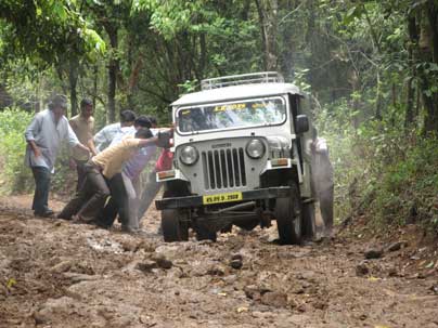 Pushing the jeep up
